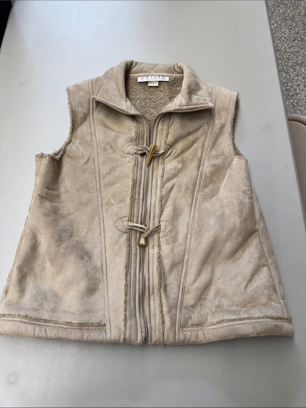 Petals Tan Faux-Suede Toggle Vest